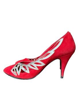 Sacha London Red Suede Pumps 7 B Silver Metallic Cutout Stiletto Heels Y2K VTG